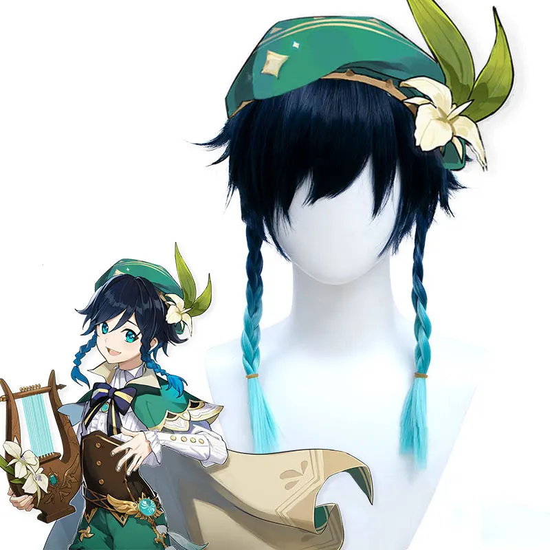 

Venti Cosplay Synthetic Wig Genshin Impact Barbatos Blue Braids Cos play Wig For Men Women Halloween Hair Extension