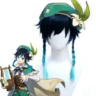 Короткий цветной парик Omber синтетический Genshin Impact, плетеные челки Venti, парик для косплея для мужчин и женщин, синий удлинитель волос