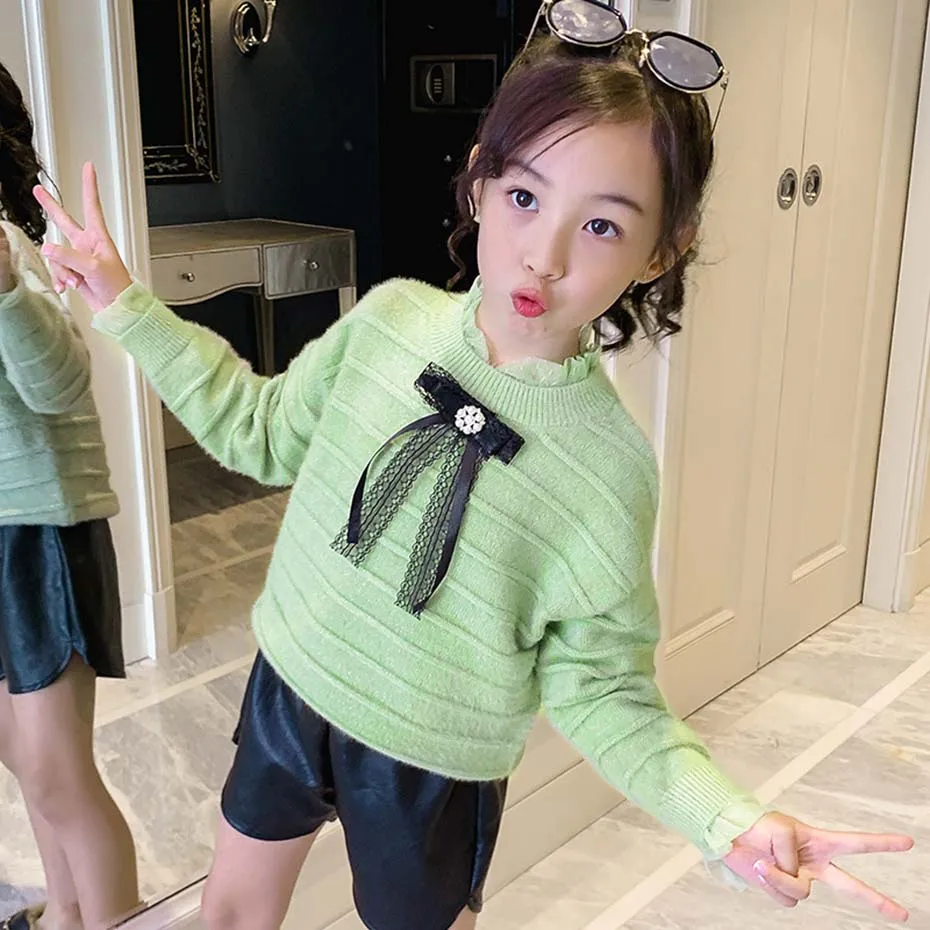 Свитер для девочек толстый теплый свитер-пуловер модный свитер с кружевным
