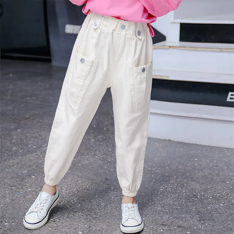 Брюки-карго для девочек-подростков модная спортивная одежда в Корейском стиле