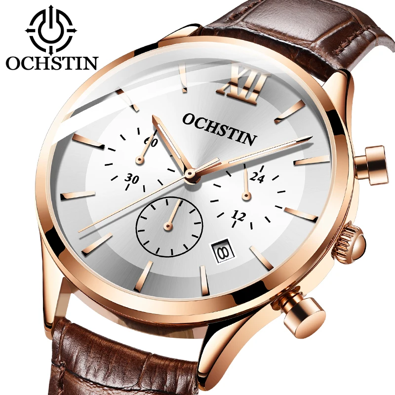 

OCHSTIN Men Fashion Business Watches Military Leather Date Sport Quartz Analog Mens Clock Wrist Watch relogio erkek kol saati