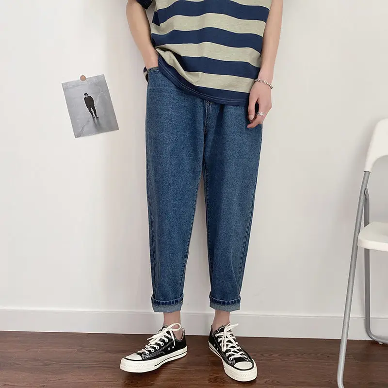 

2020 Fashion Exquisite Korean Style Trousers Cowboy Middle Waist Ankle-length Pant Personalized Jeans Three Colors M-2xl