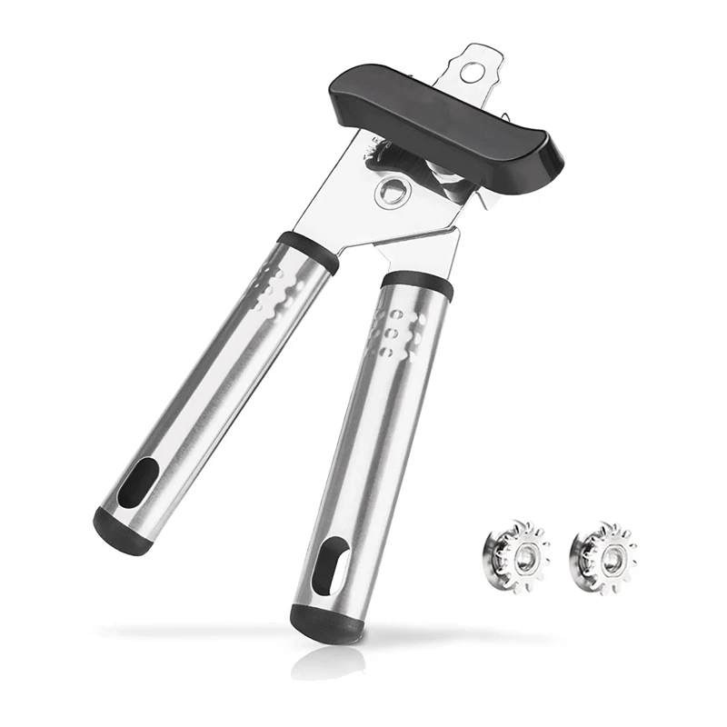 

Kitchen Manual Can Opener Stainless Steel Can Opener, Easy Turn Knob Durable Handheld Can Opener with 2 Spare Wheel