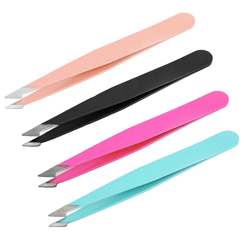 

1pcs Stainless Steel Eyelashes Extension Tweezers Flat Slanted Eyebrow Clips Face Hair Removal Tweezer Makeup Beauty Tools