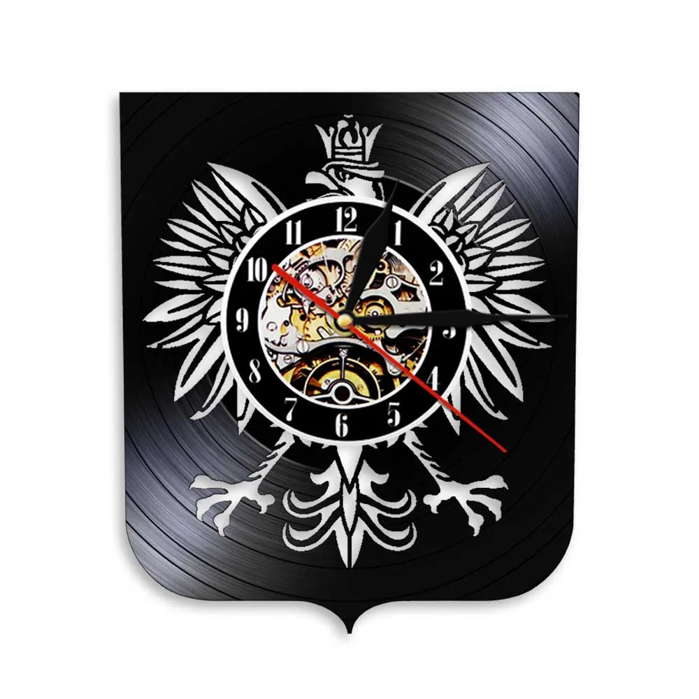 Polish Eagle Coat of Arms of Poland Vinyl Album Re-purposed Record Clock Polski Flag Handicraft Art Silent Quartz Wall Clock