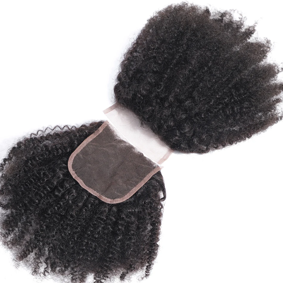 Монгольские афро кудрявые волосы пучки с закрытием шнурка человеческие плетения