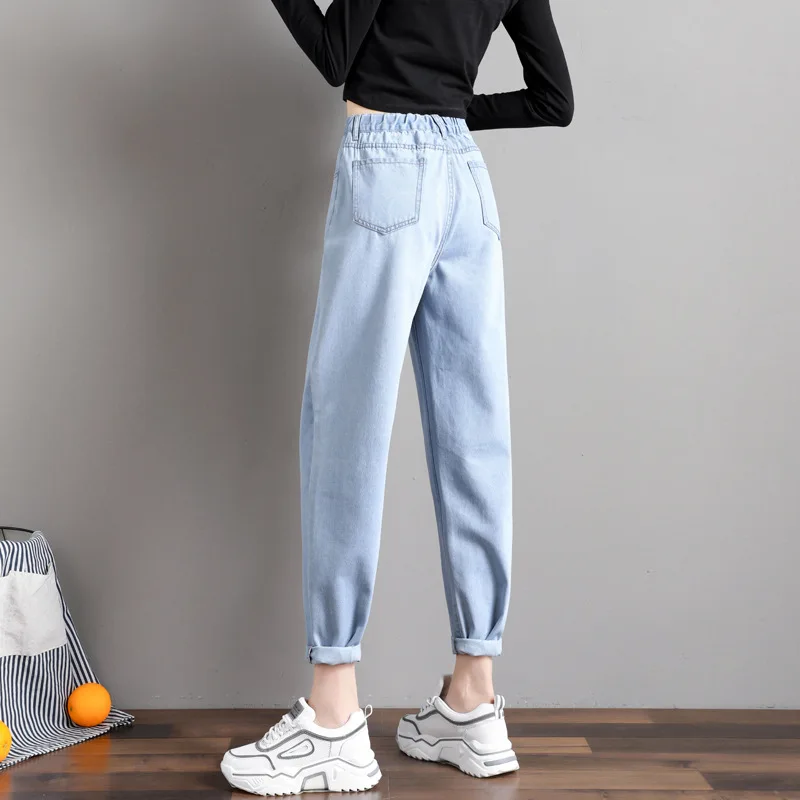 

Plus Size Denim Pants Street Style Korean Fashion 4 Collor Mom Jeans High Waist Jeans High Street Elastic Waist Black Jeans