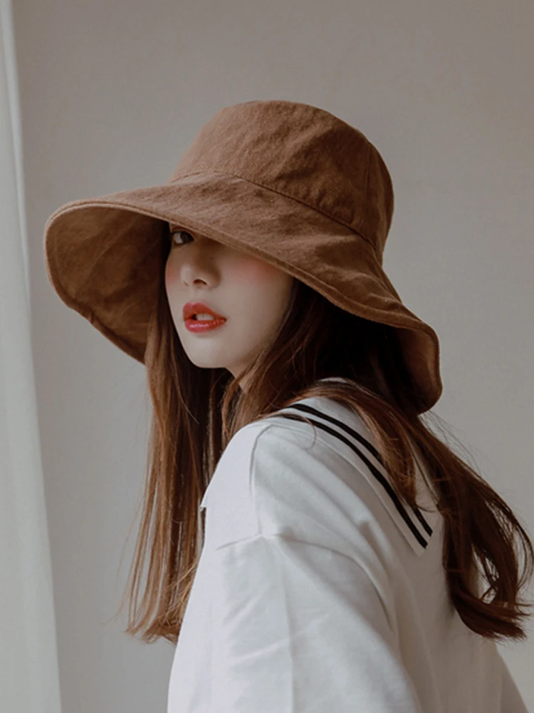 

Wide Brim Bucket Hats for Women Solid Sun Hat Summer Anti-UV Fisherman Hat Outdoor Sunscreen Travel Beach Caps Headwear