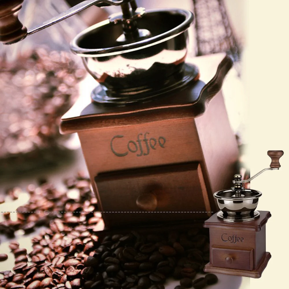 

Solid Wood Hand Coffee Grinder Retro Design Family Mini Coffee Bean Manual Mill Maker Adjusted Thickness Kitchen Coffee Grinder