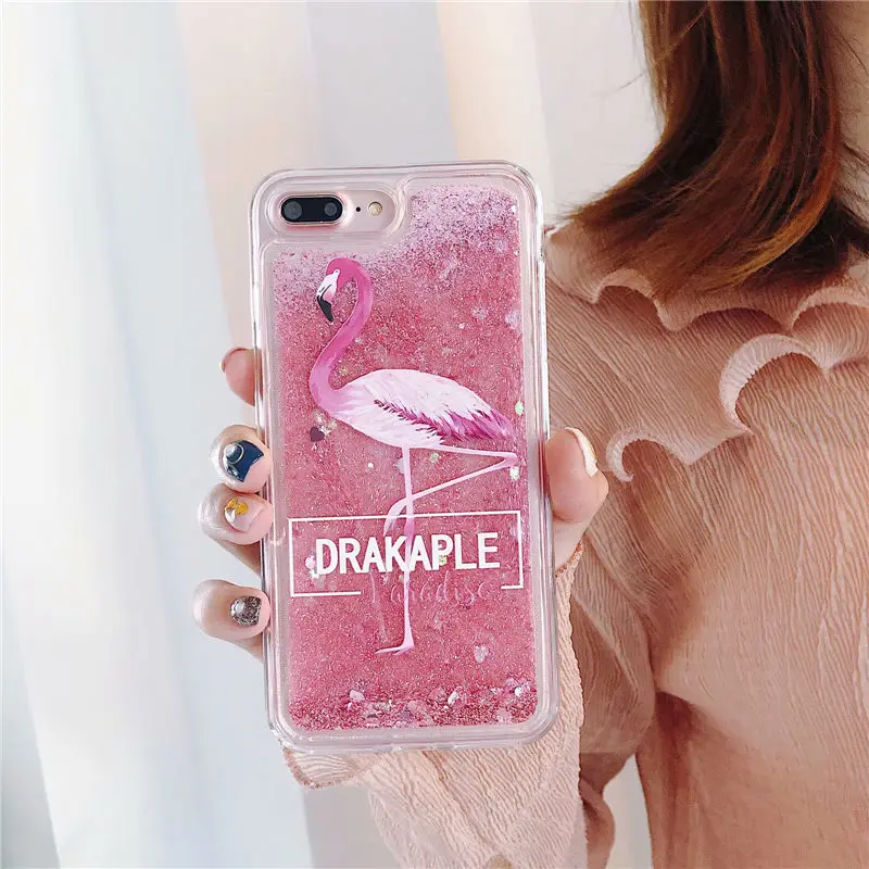 Big Flamingo Блестящий с жидкостью с жидким песком чехол для samsung Galaxy S8 S9 плюс S10E S10 5G S6 S7 EDGE Note 8 9 A6 A8 J4 J6 A7 A30 A50 A70 крышка - Цвет: Big Flamingo