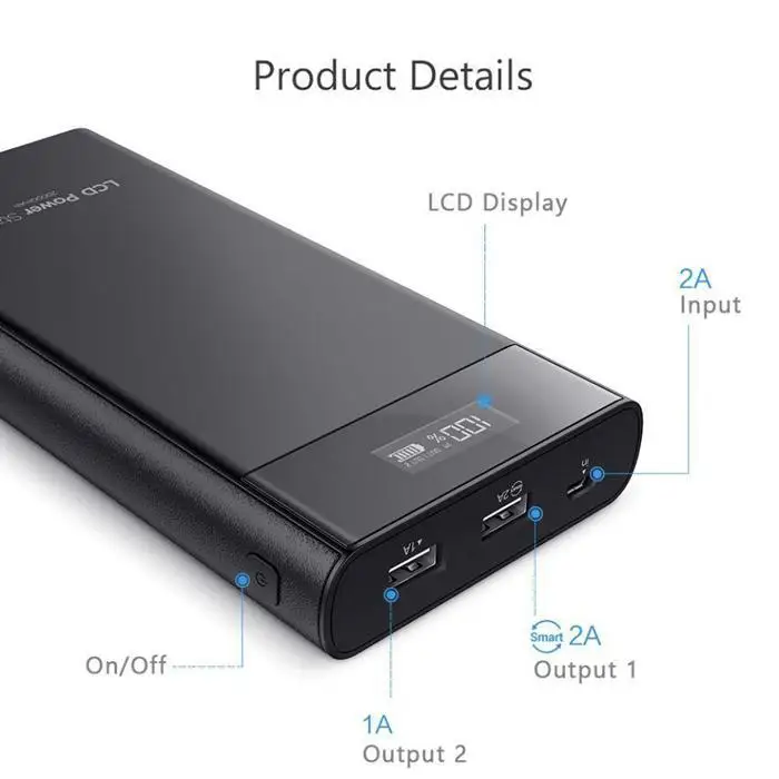 20000 мАч портативный Банк питания двойной USB универсальный мобильный внешний