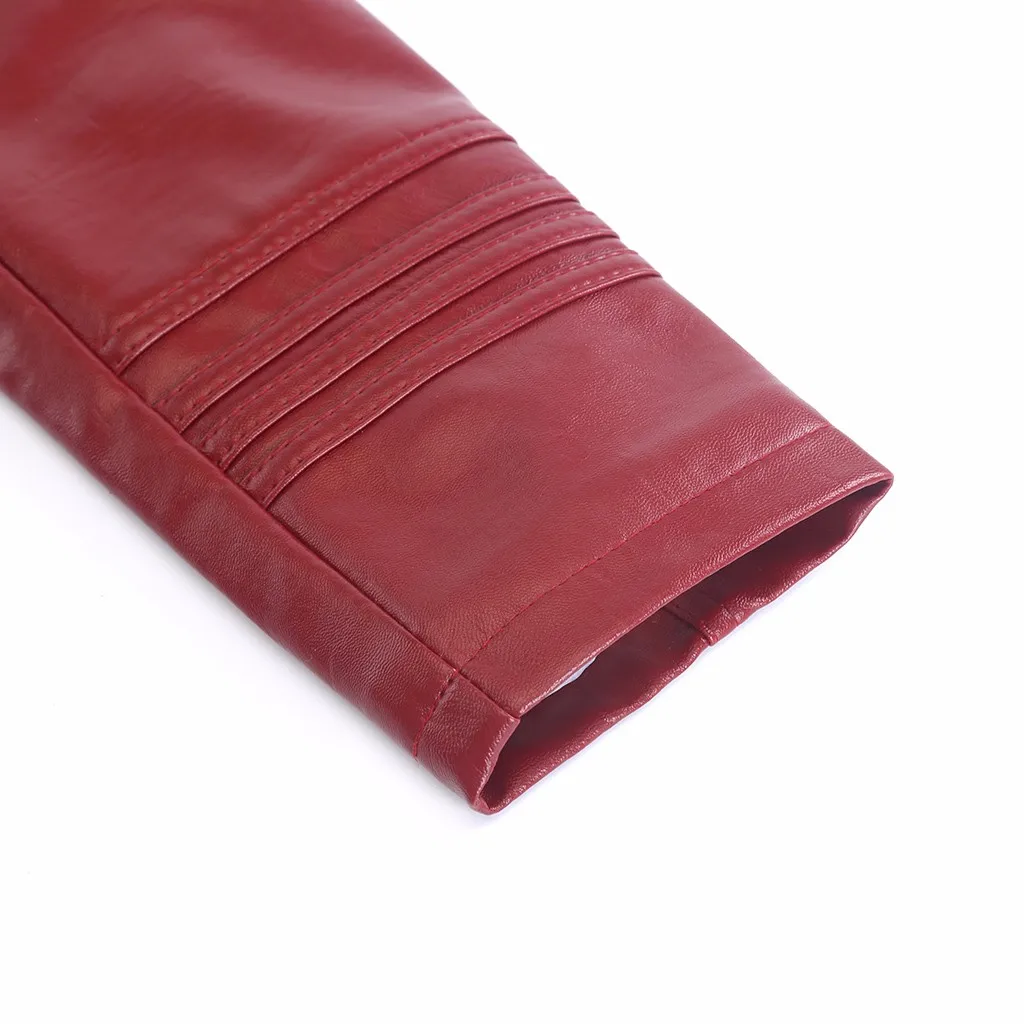 Женская приталенная кожаная куртка Цвет Красный сезон осень зима модные пальто