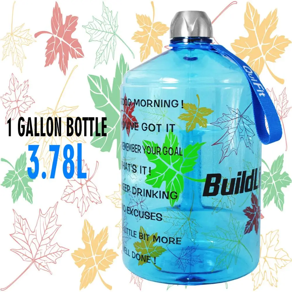 Maple leaves Bottle Quifit 128 унций 64 унции 32 унции 1 галлон BPA бесплатно пластиковая большая бутылка для воды для питья кувшин Тыква для путешествия спорт, фитнес, тренажерный зал бутылка воды эко - Цвет: Maple leaves Bottle