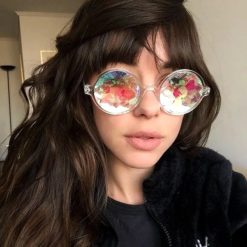 

New Sunglasses 2019 Round Party Fashion Sun Glasses Kaleidoscope Colorful Lens Designer Disco Women Shades