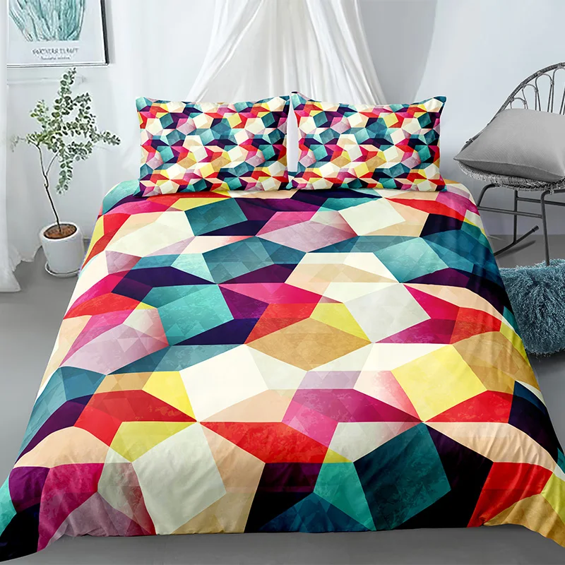 

Geometic Home Textile Printed Bedding Sets Queen Duvet Cover Pillowcase Bed Set For Teen Adult King Size