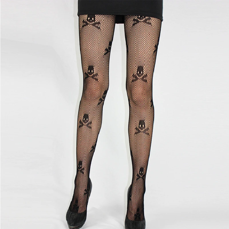 

Summer New Cool Black Sexy Pantyhose Tempt Mesh Skull Hollow Fishnet Stockings Punk Rock Hosiery Tights