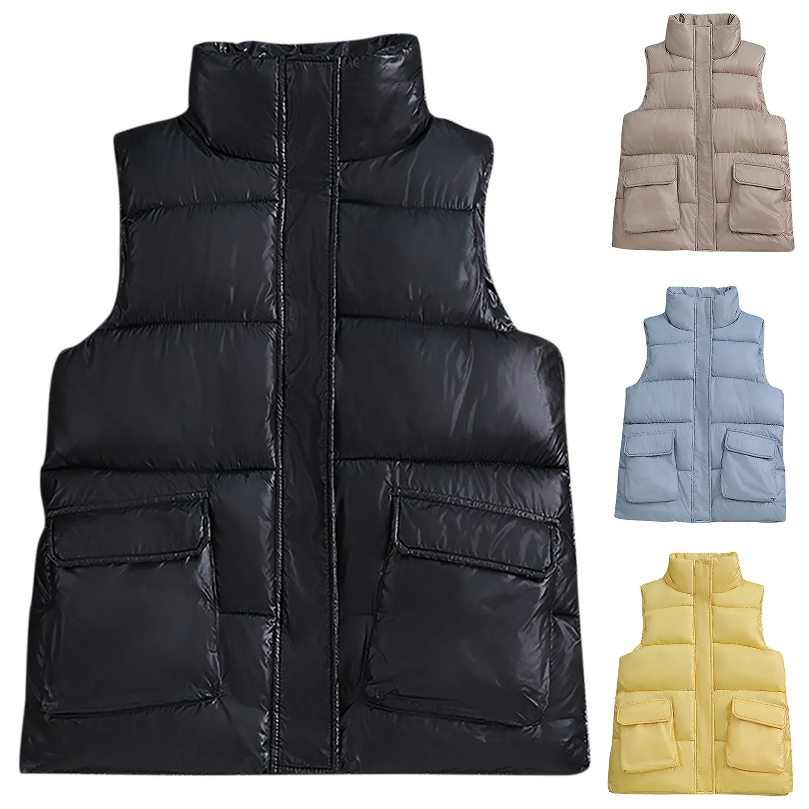 

2021 модная куртка из искусственной кожи, женский жилет без рукавов, плотное пальто, уличная одежда, осенне-зимнее пальто на молнии, хлопковое ...