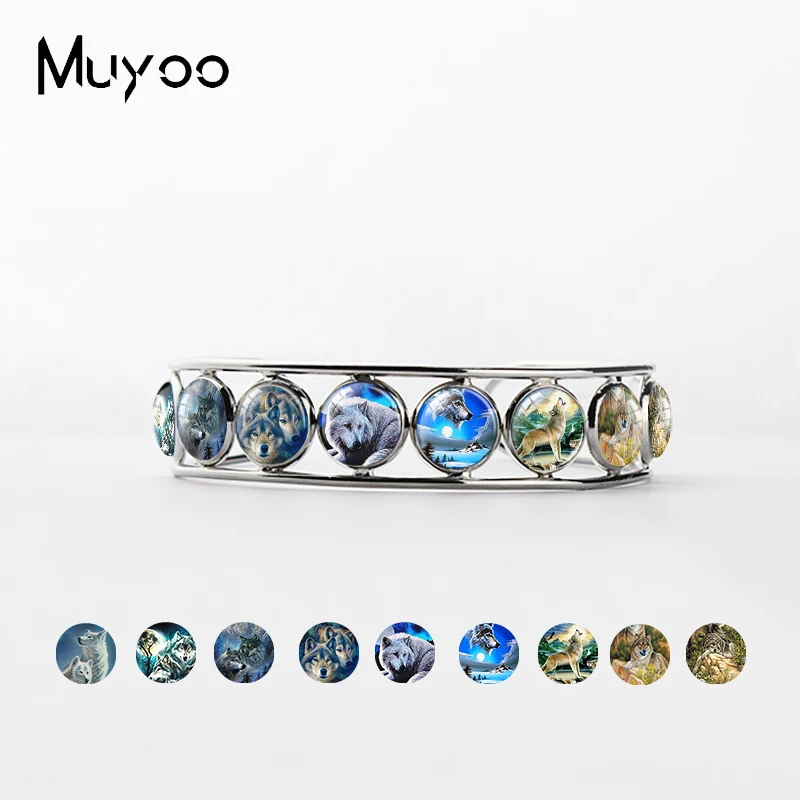 

Новинка 2021, Регулируемый Открытый браслет ручной работы с винтажным рисунком волка и Луны