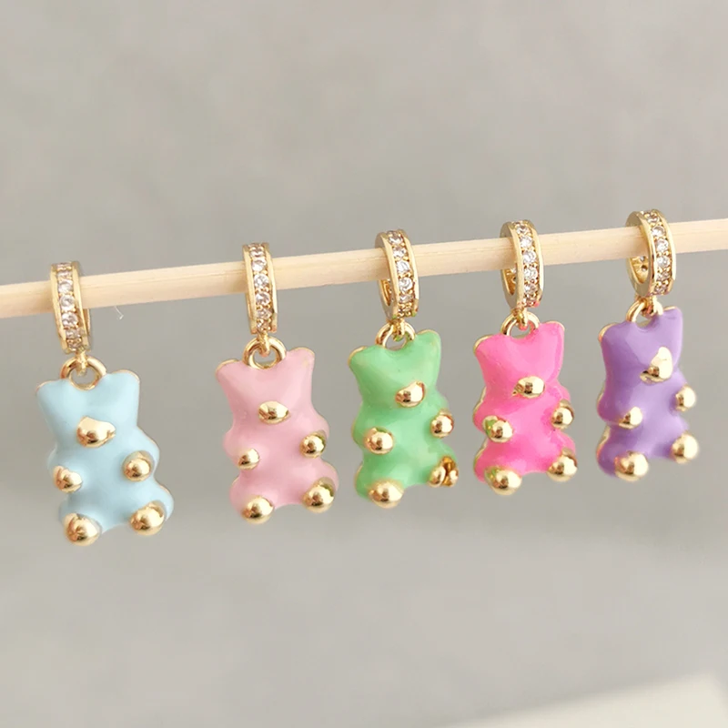 QMHJE эмалевые шармы в виде медведей карамельных цветов Очаровательное ожерелье