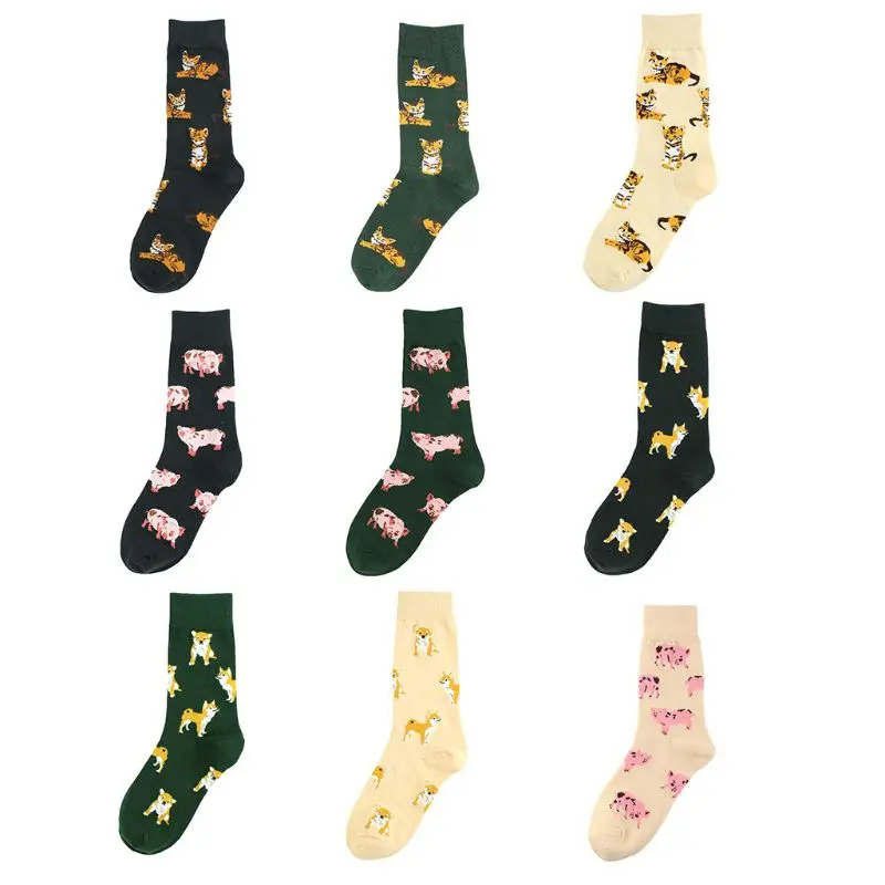 Женские забавные носки с изображением животных Шиба ину собаки кошки свиньи