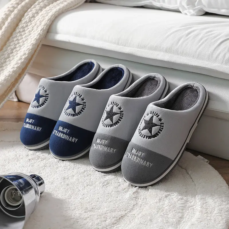 

Men's Home Slippers Winter Warm Home Cotton Thick Shoes Bottom Soft Indoor Casual Shoes