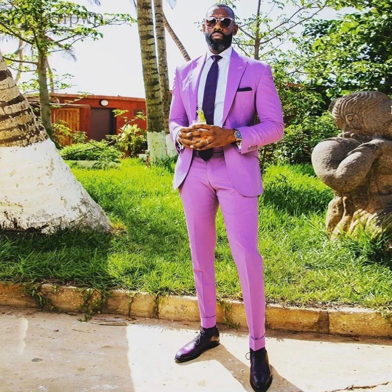 

YiMinpwp Light Purple Men Suits for Wedding Peaked Lapel One Button Prom Suits for Men Wedding Tuxedos Suit 2 Piece Jacket+Pant
