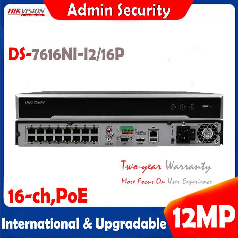 Hikvision DS 7616NI I2/16 P 16CH NVR 2SATA сетевой видеорегистратор 4K H265 16 POE порты 12MP Макс запись