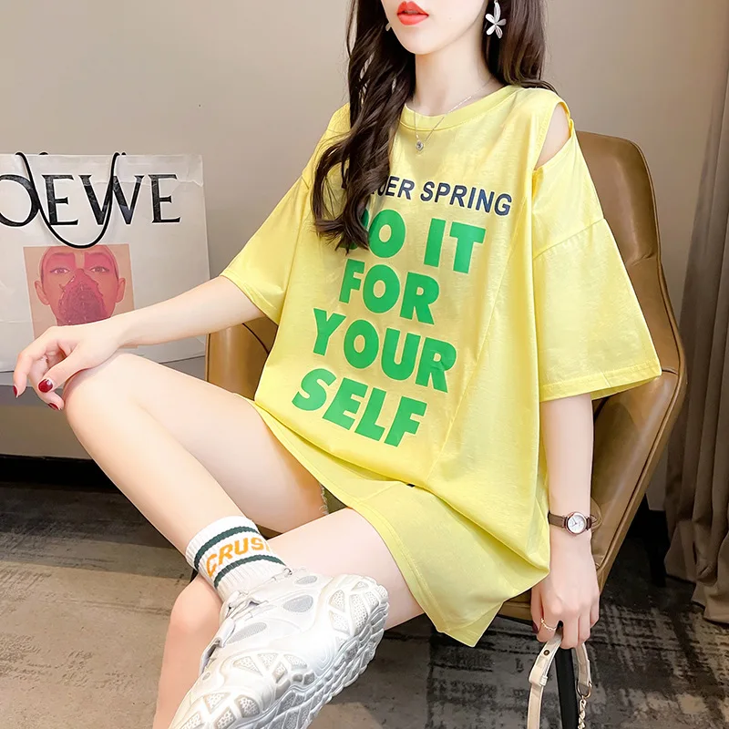 

Женское Хлопковое платье-футболка без бретелек, свободное повседневное простое платье-футболка с коротким рукавом и круглым вырезом в Коре...