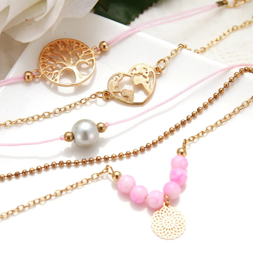 Boho Rose карта браслеты и браслеты для женщин богемный круглый бисерный очаровательный браслет набор модные Многослойные аксессуары Bijoux