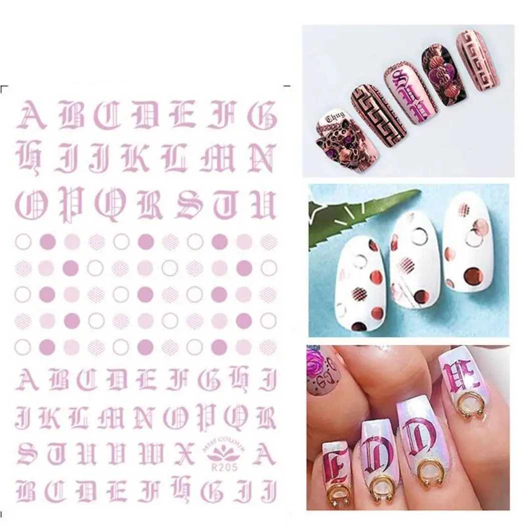 Женская мода Ретро Фольга для ногтей переводная буква черный/розовое золото 3