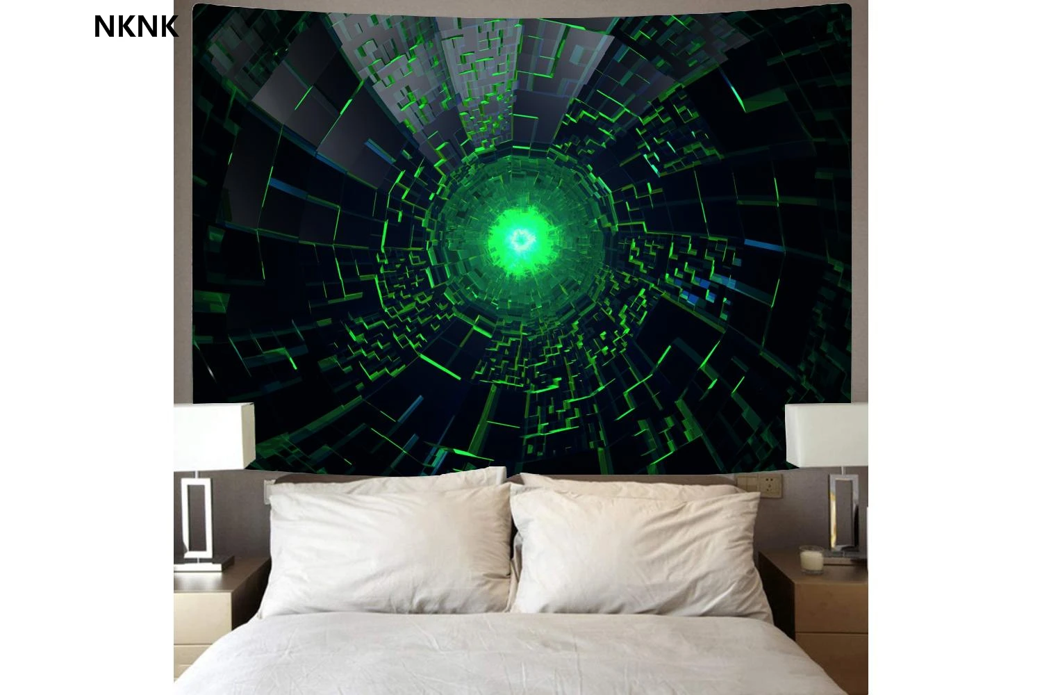 

NKNK Geometric Tapestry Psychedelic Wall Tapestry Vortex Tapestries Green Rug Wall Wall Hanging Mandala Witchcraft Printed