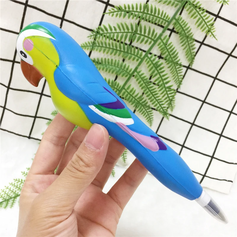 parrot Мягкий Единорог, кот, мороженое, панда, булочка, ручка, колпачок, канцелярский держатель для карандашей, топперы, медленно поднимающиеся, сжимаются, подарок на день детей, игрушка - Цвет: parrot