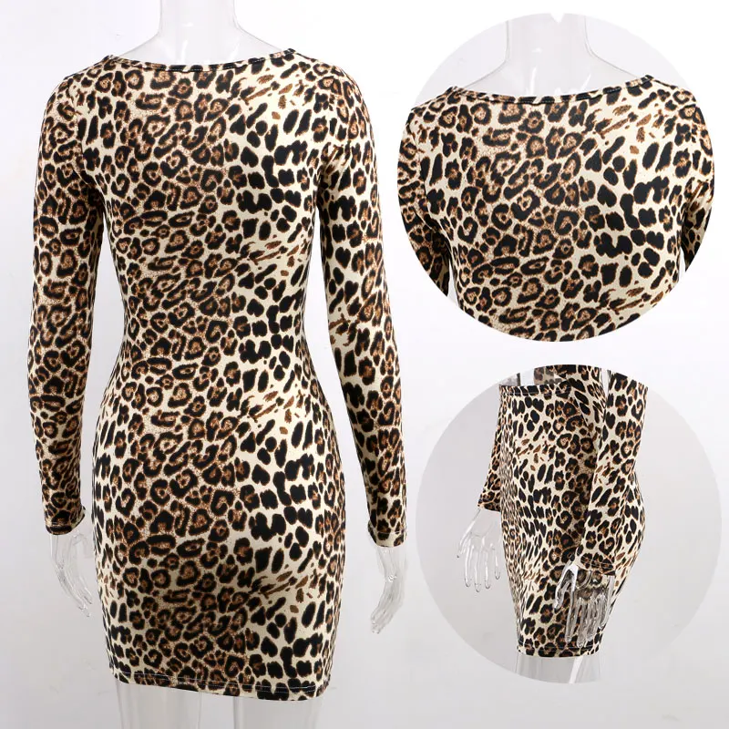 Forefair Sexy Bodycon Leopard Dress Party Club V Neck Cross Trendy High Waist Autumn Winter 2019 Long Sleeve Bandage Women | Женская