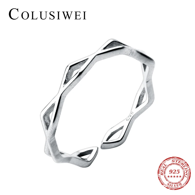 

COLUSIWEI Fashion Geometric Rhombus Ring for Women 925 Serling Silver Open Adjustable Finger Rings Fine Jewelry Accessories