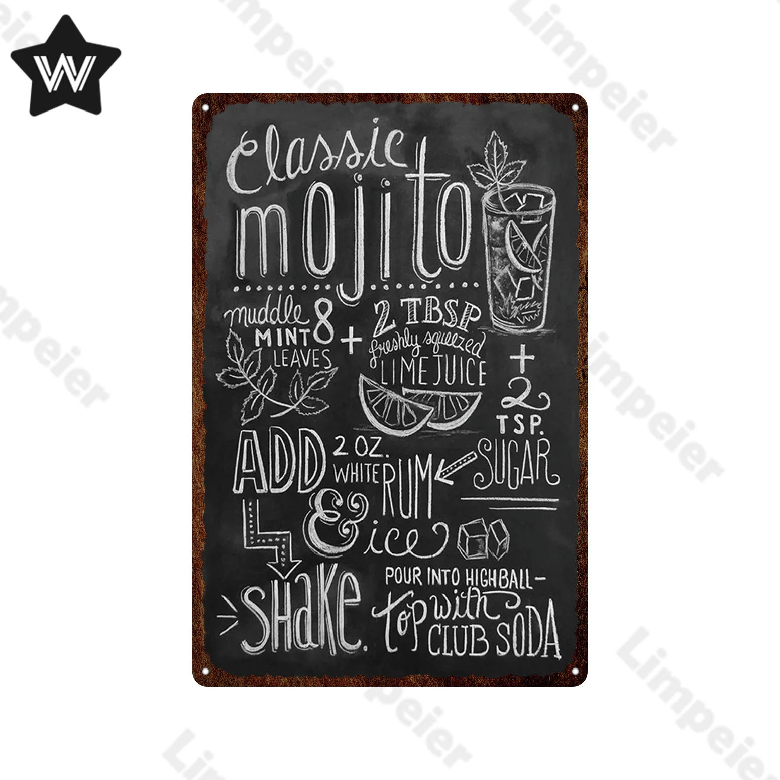 Whiskey Sour Metal Sign Tin Plate Vintage Black Wall Sticker Retro Long Island Ice Tea Plaque Shabby for Club Bar Decor |