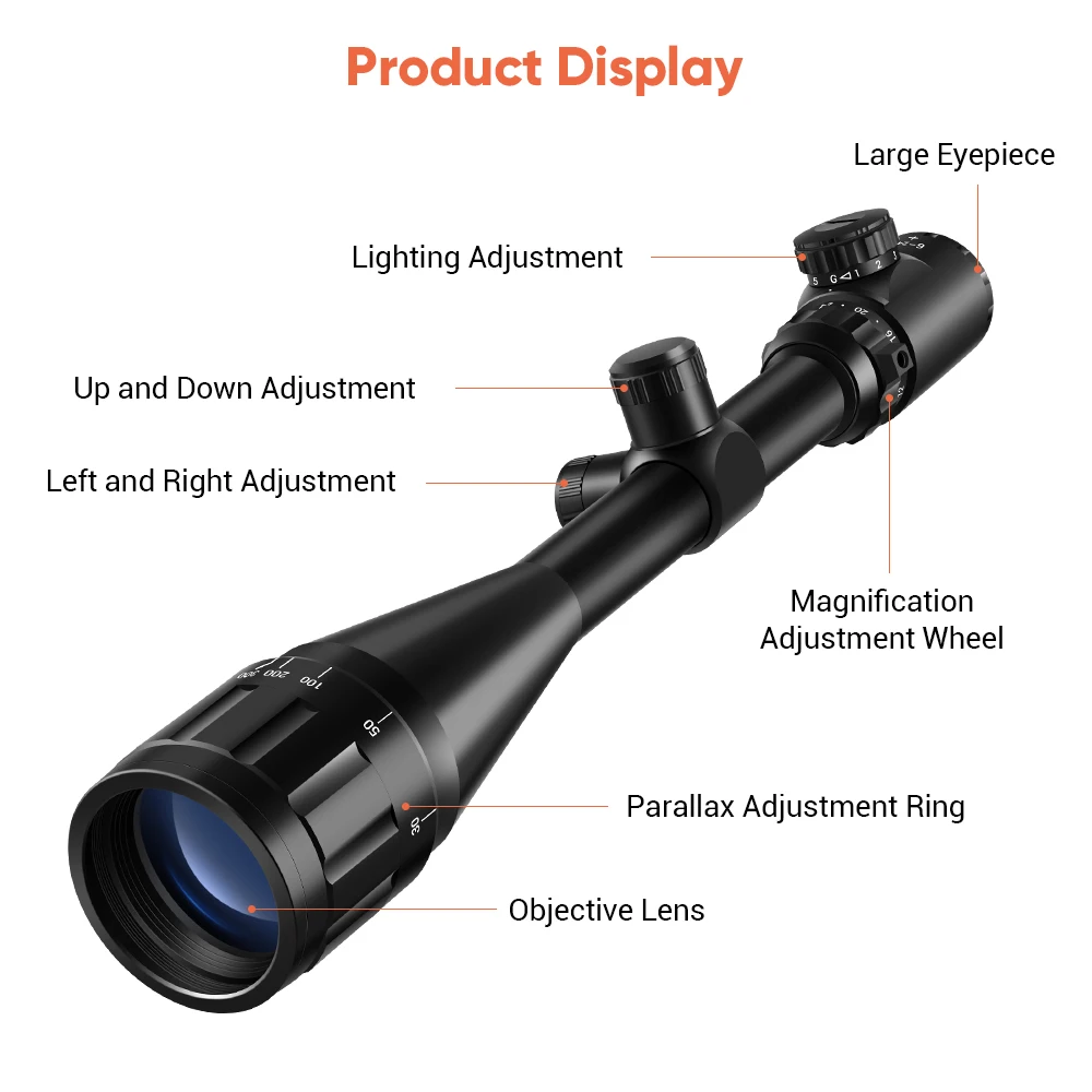 6 24x50 AOE Riflescope Регулируемый зеленый красный точечный охотничий светильник Оптика