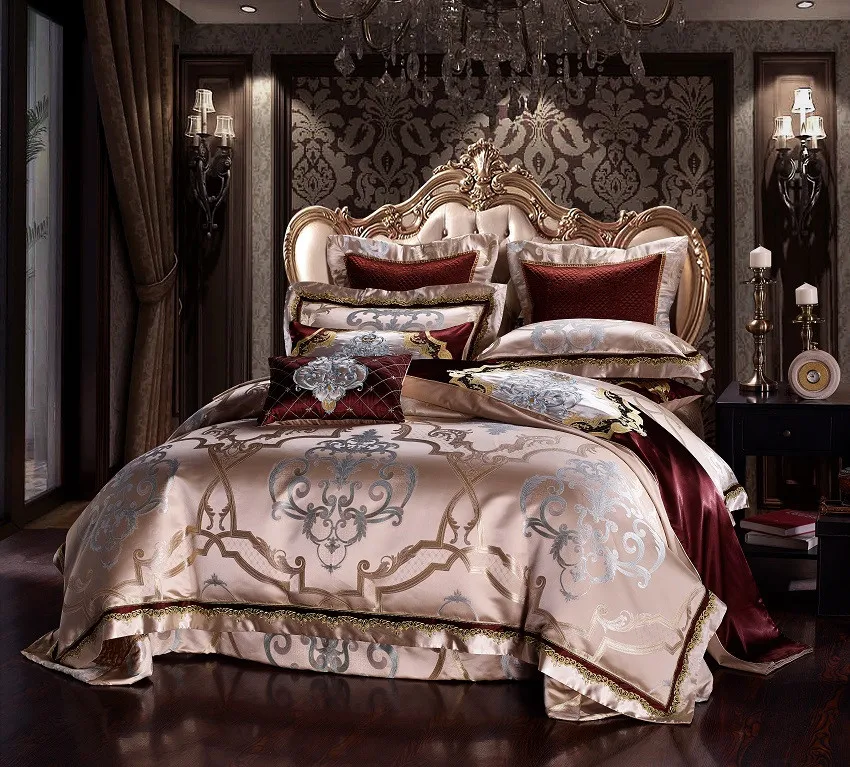 

Luxury Royal Bedding set Queen King Bed set Satin Egyptian Cotton Brown Duvet cover Bed sheet set spread linge de lit funda cama