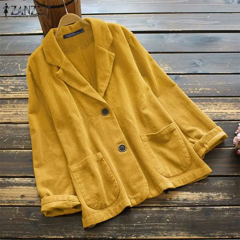 

ZANZEA Autumn Women Corduroy Coats Jackets Fashion Solid Color Long Sleeve Outwear Female Lapel Neck Chaqueta