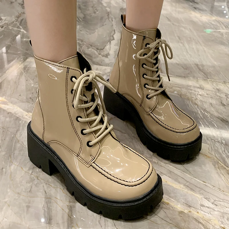 

Зимние ботинки, Детские ботильоны из искусственной кожи, женские короткие ботинки с круглым носком, ботинки на платформе, яркие готические ...