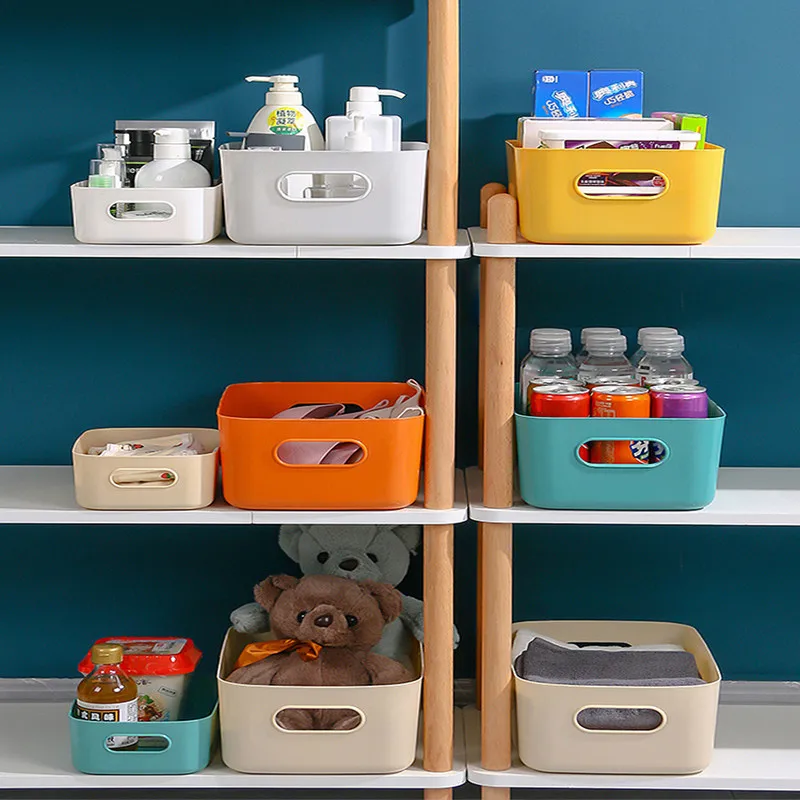 

Storage Basket With Handle Cosmetic Storage Box Desktop Sundries Plastic Organizer Household Makeup Kitchen Storage Container