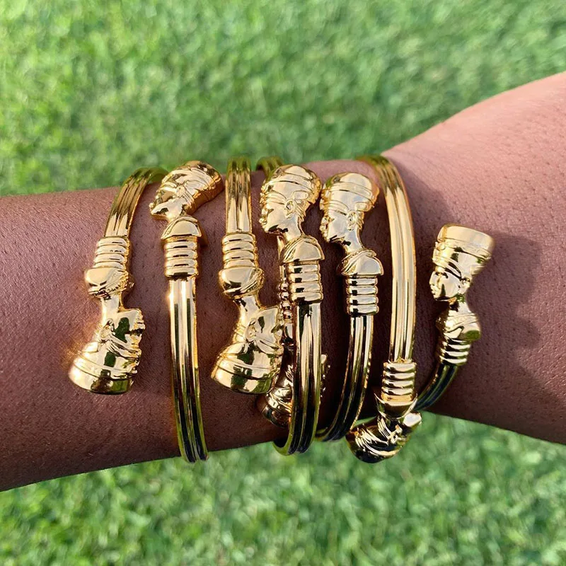 

Egyptian Queen Nefertiti Bangles For Women Men Adjustable Africa Couple Opening Bracelet HipHop Punk Bracelets Jewelry Gift