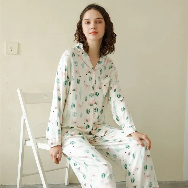 Весенние женские пижамные комплекты из вискозы с принтом верблюжьей дезерты
