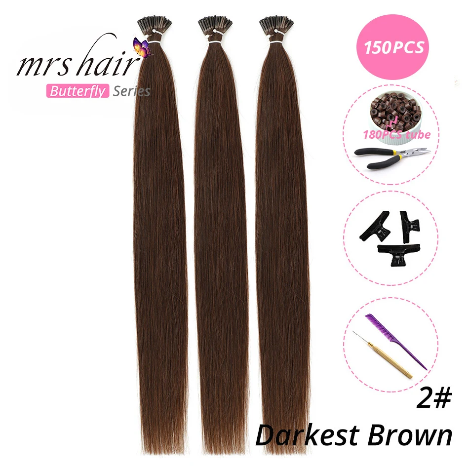 MRSHAIR, 1 г/шт., 16 дюймов, 20 дюймов, 24 дюйма, Предварительно Связанные волосы для наращивания, I Tip Machine, Remy, прямые человеческие волосы на капсулах, настоящие волосы, 50 шт - Цвет: KIT02-150