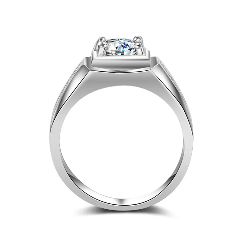 Мужское кольцо с имитацией бриллианта белое золото 14 карат 1 25 фианит ААА