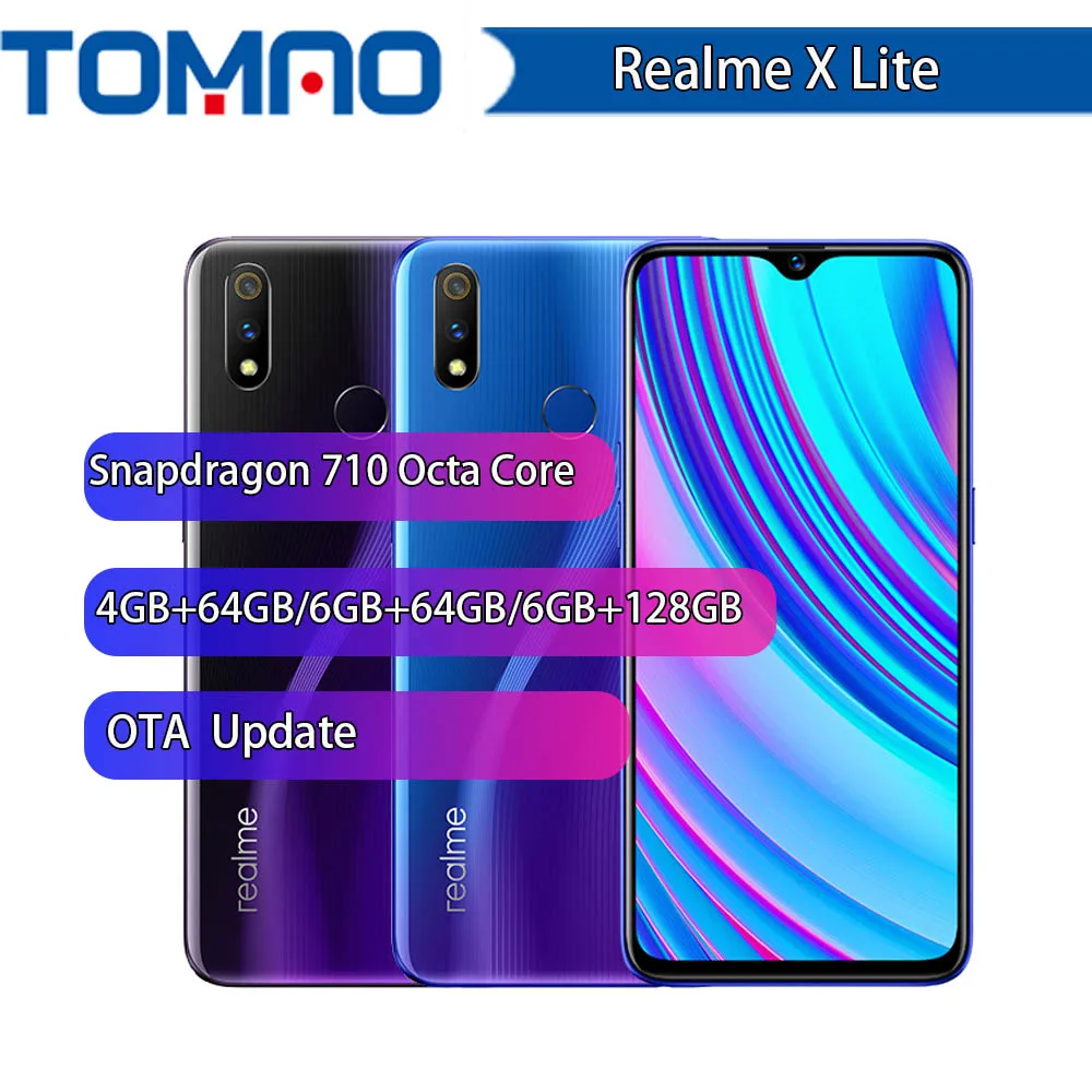 Oppo Realme x lite, 4G LTE, 4 ГБ, 64 ГБ, Восьмиядерный процессор Snapdragon 710, экран 6,3 дюйма, 4045 мАч, двойная задняя камера, сотовый телефон