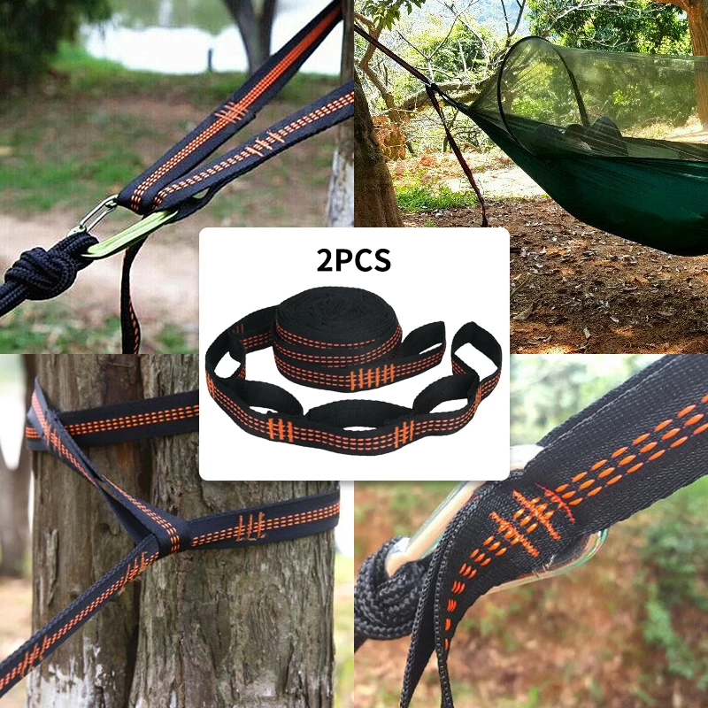 2Pcs Hammock Straps Special Reinforced Polyester Straps 5 Ring High Load-Bearing Barbed Black Outdoor Hammock Straps 2M