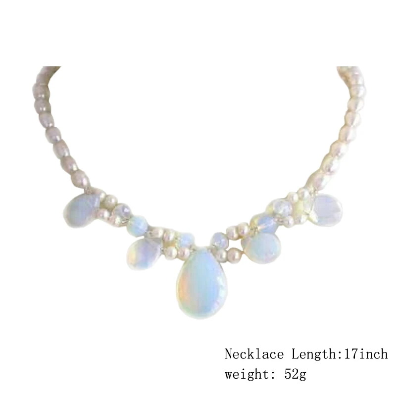 

Fashion Natural White Freshwater Pearl Moonstone Statement Necklace Pendant For Women Jewelry Wedding Gift Party Bib Collar 17"