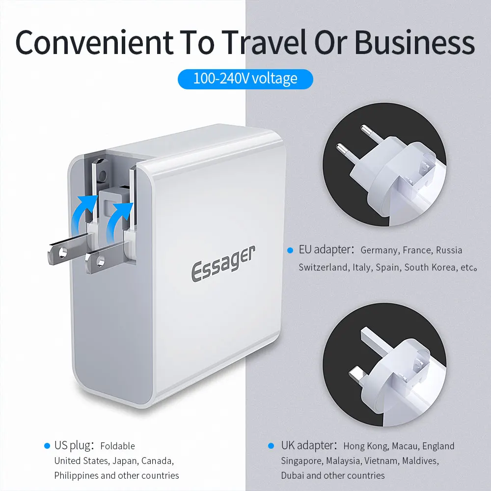 Essager 48 Вт мульти Быстрая зарядка 3,0 USB зарядное устройство PD usb type C QC3.0 QC турбо настенное быстрое зарядное устройство для телефона для iPhone 11 Pro Max Xiaomi