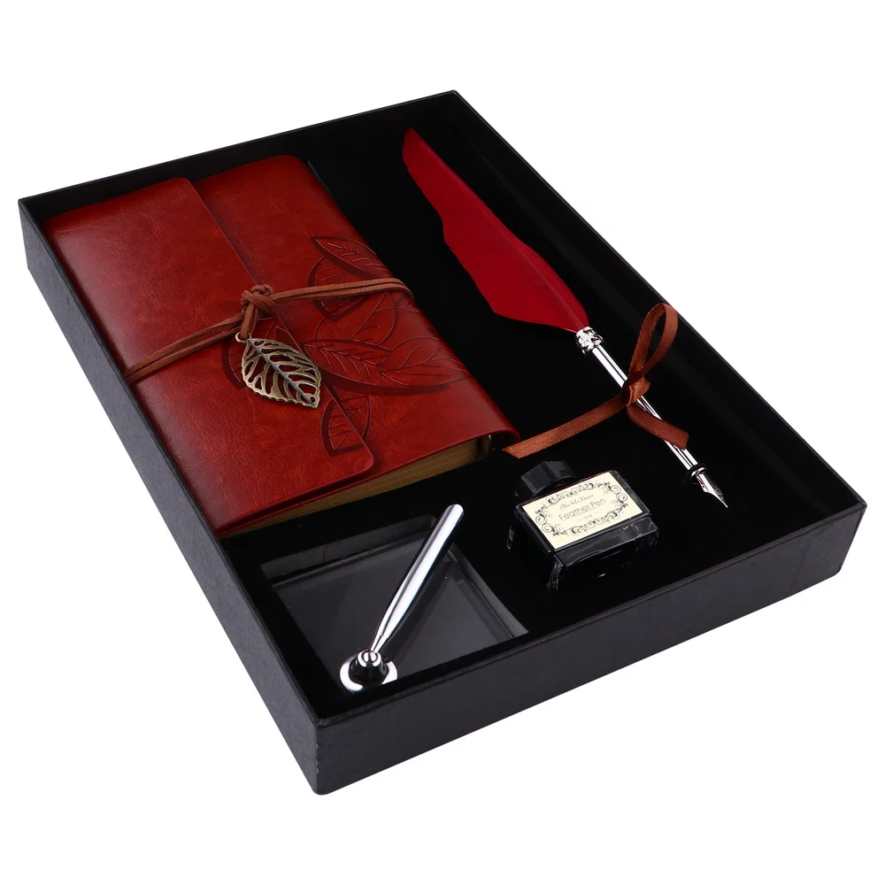 

1 Set 4-piece Nordic Style Feather Dip Pen Notebook Ink Pen Holder Kit