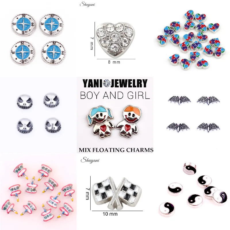 

60Pcs /Lot Boy And Girl Heart Love Flag Compass Gossip Floating Charms Fit Memory Glass Locket Necklaces Jewelry Wholesale